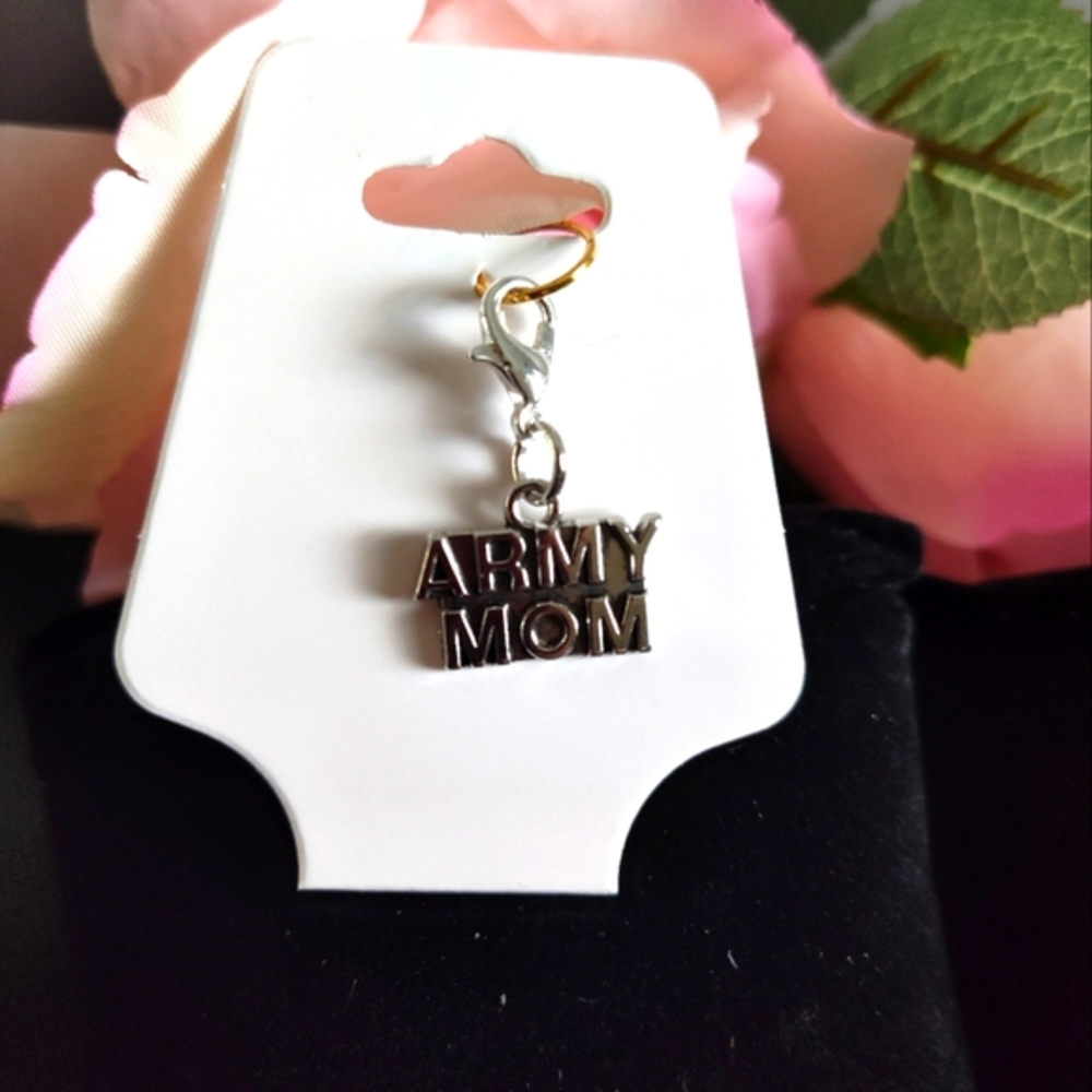 Army Mom Silver toned Lobster Claw Clasp Clip on Charm Pendant New